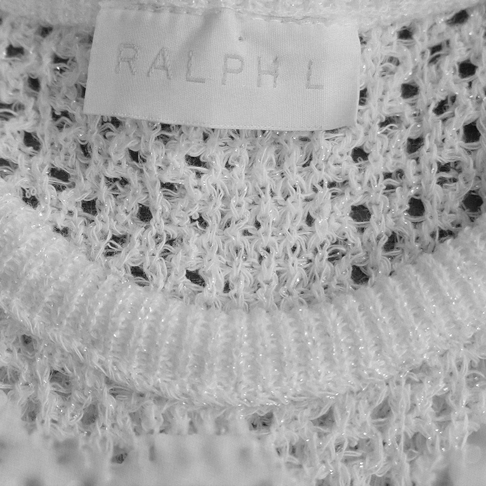 Ralph Lauren White Open Knit Sweater Beachy Boho Long Sleeve Large Great Condit - Picture 10 of 16
